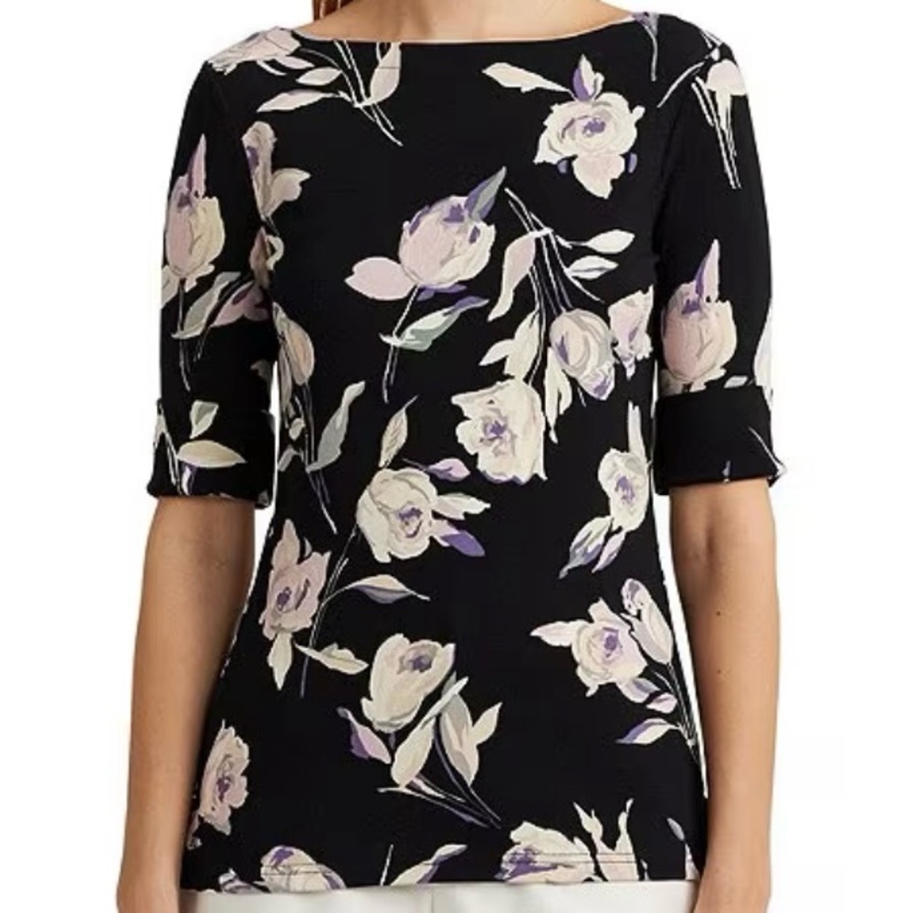 🆕 LRL Floral Stretch Cotton Slim Fit Boat
Neck Tee Shirt - Medium - Picture 5 of 6